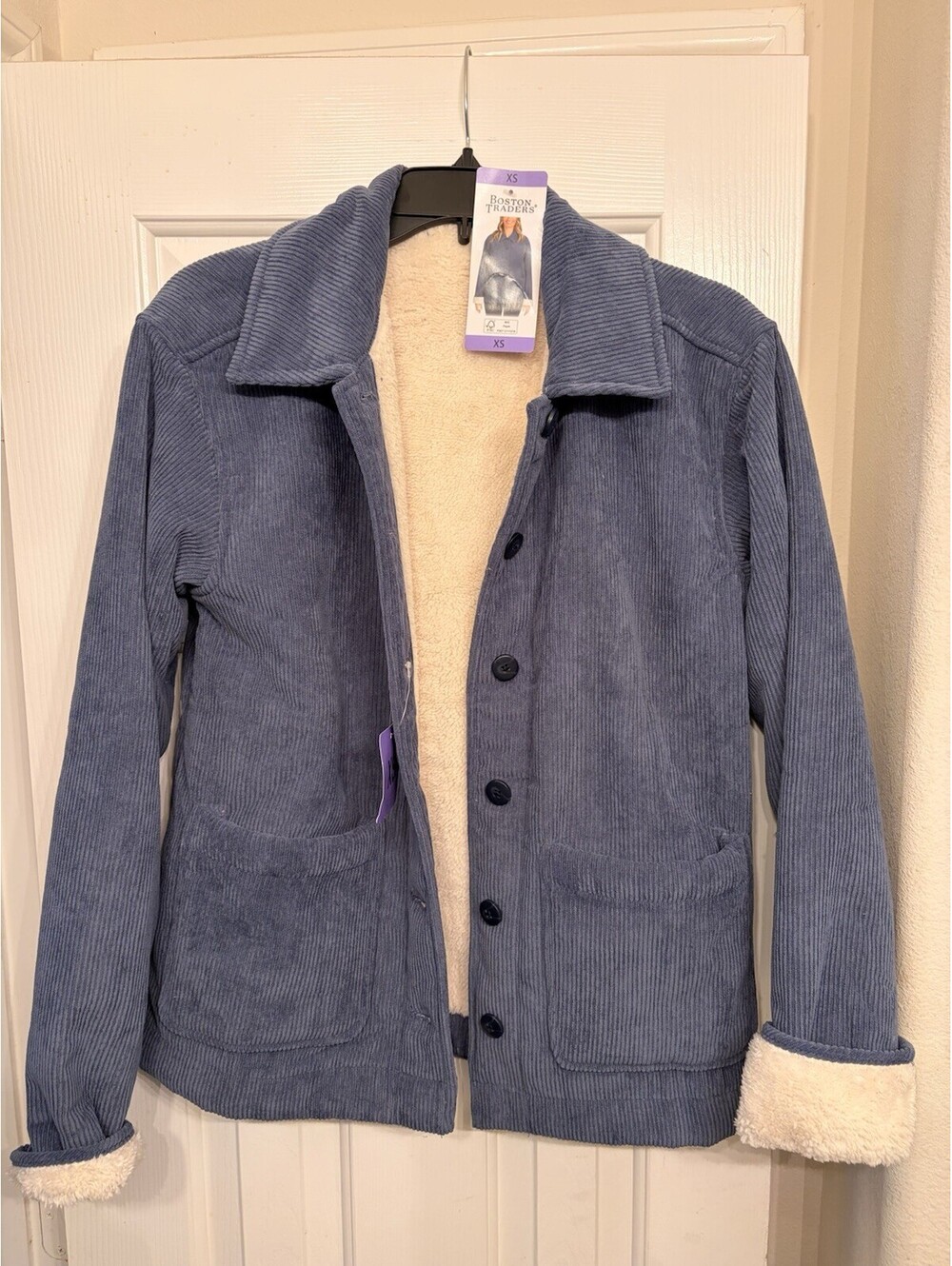 Boston Traders women Corduroy Jacket with Sherpa Lining XS Cozy Warm Button-Up